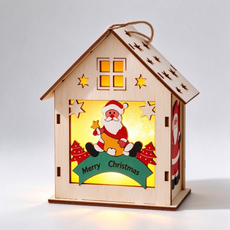Pendant Lighting Christmas Decor - 12x10cm LED Light Wooden Christmas House