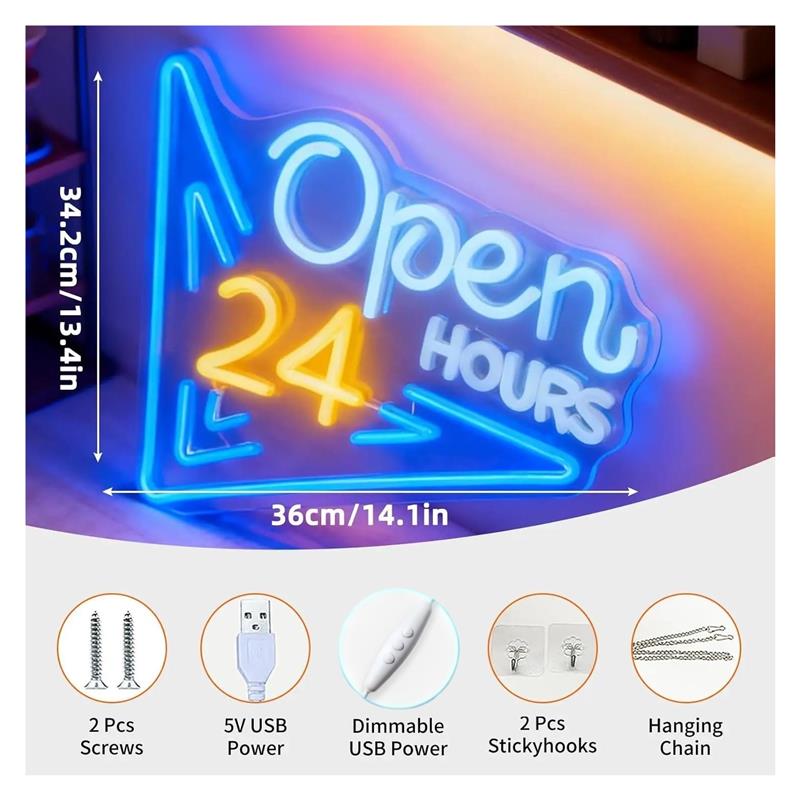 Open 24 Hours Neon Sign USB Po - огляд і ціна Decor Lighting Opening Hours