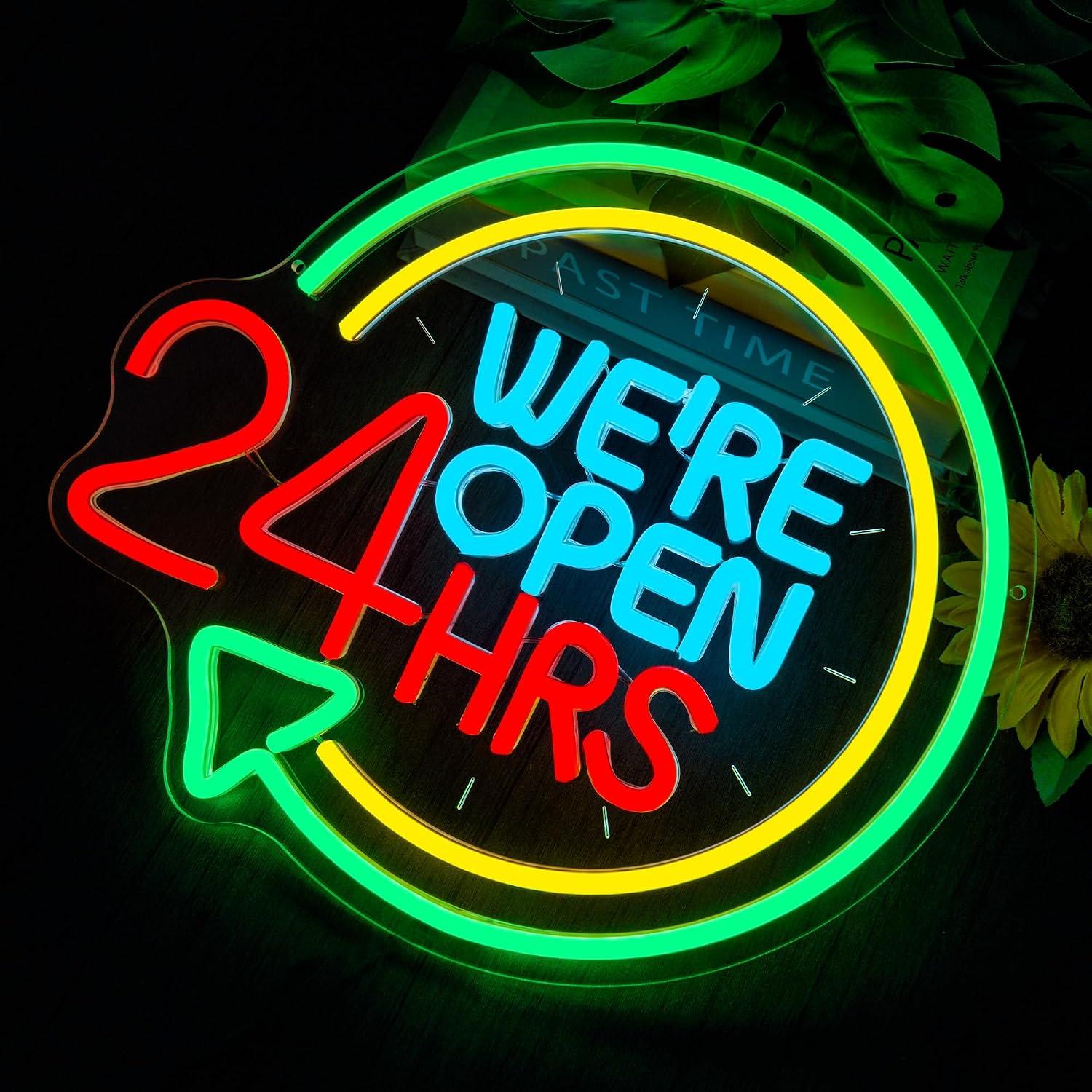 We're Open 24 HRS Neon Sign US - огляд і ціна Decor Lighting Opening Hours