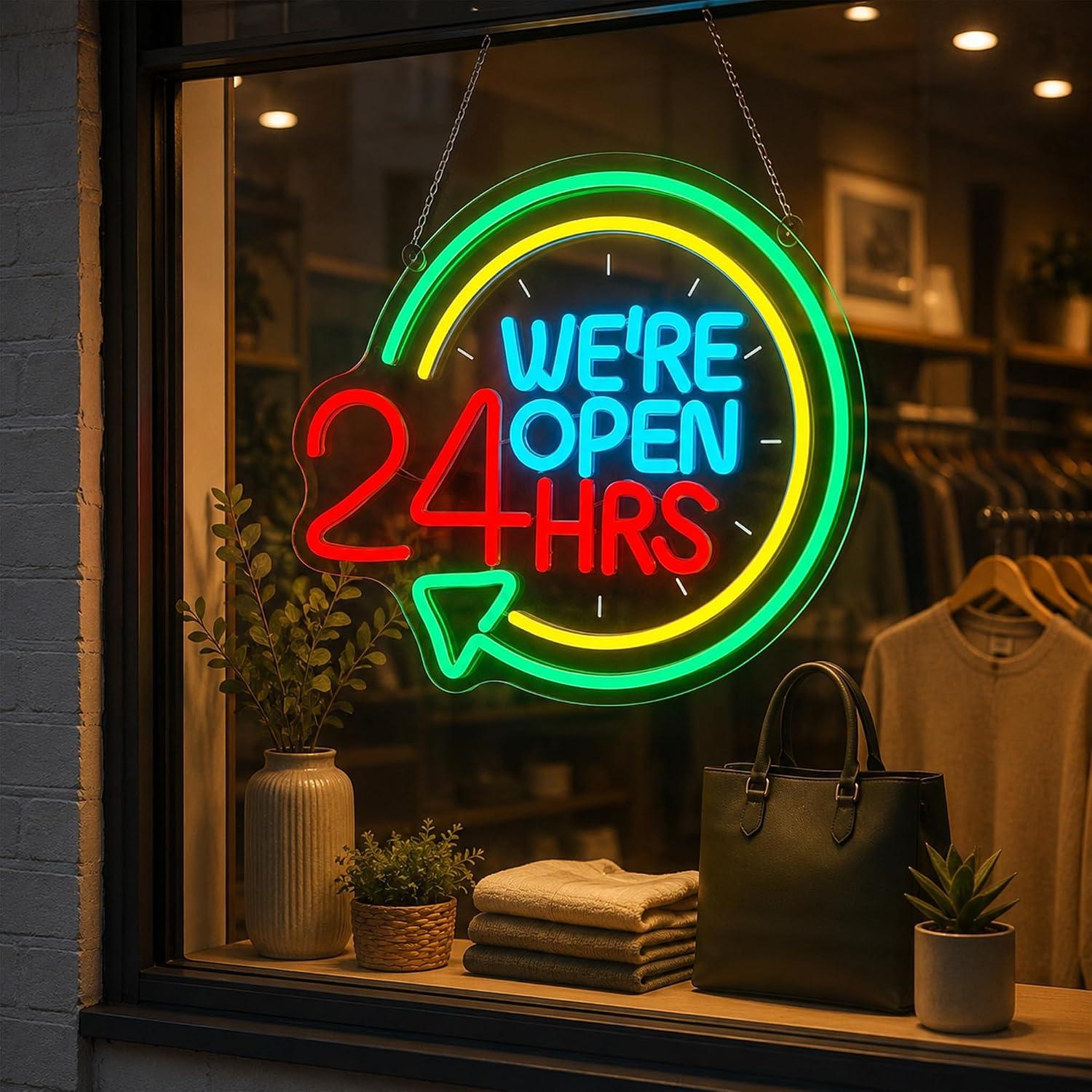 We're Open 24 HRS Neon Sign US - огляд і ціна Decor Lighting Opening Hours