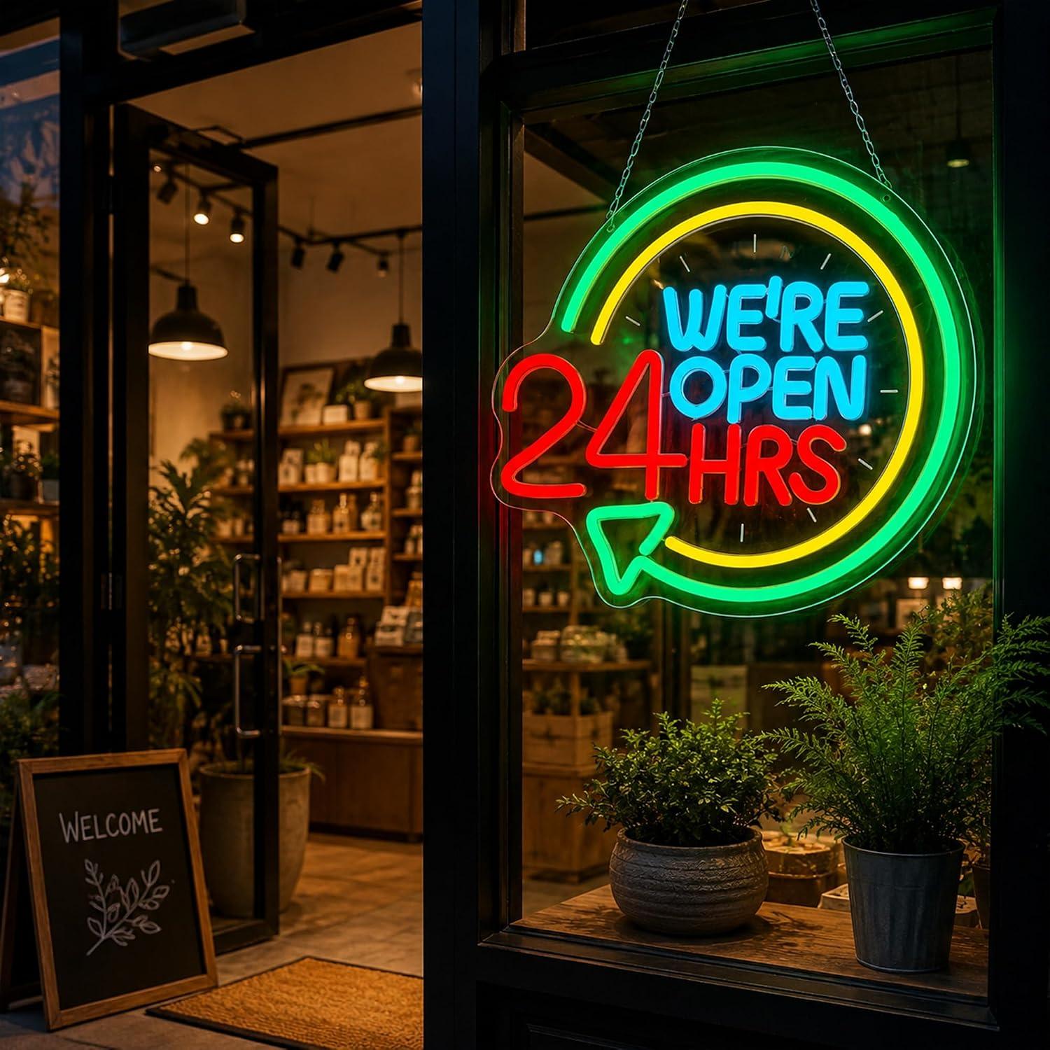 We're Open 24 HRS Neon Sign US - огляд і ціна Decor Lighting Opening Hours