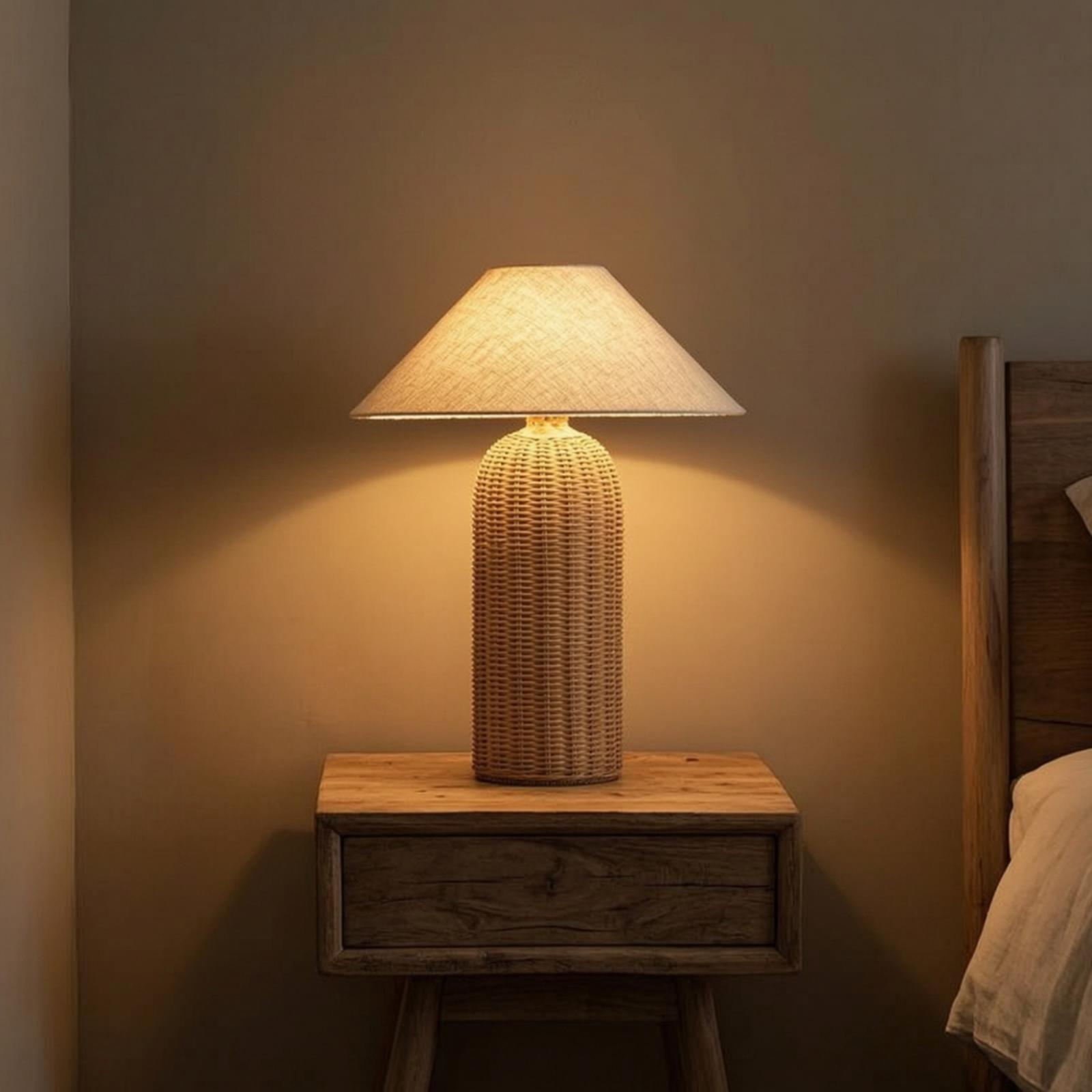 Bedside Lamp Rattan Base Fabri - огляд і ціна Lighting Decor Living Room