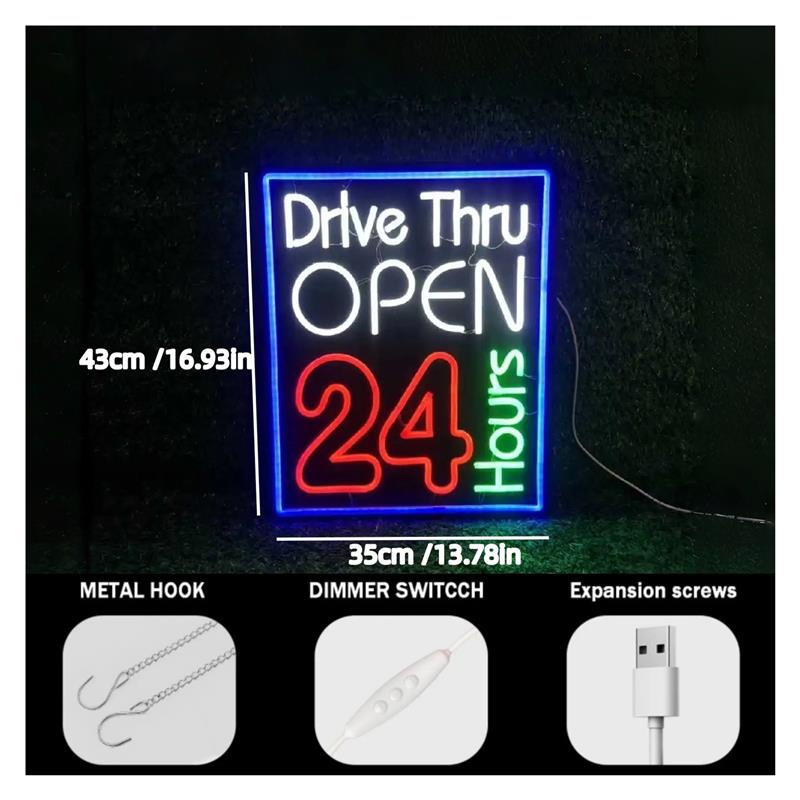Drive Thru Open 24 Hours Neon  - огляд і ціна Decor Lighting Opening Hours